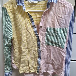 beachlunchlounge Kids Striped Button Down Shirt - Pink, Yellow, Green, Blue